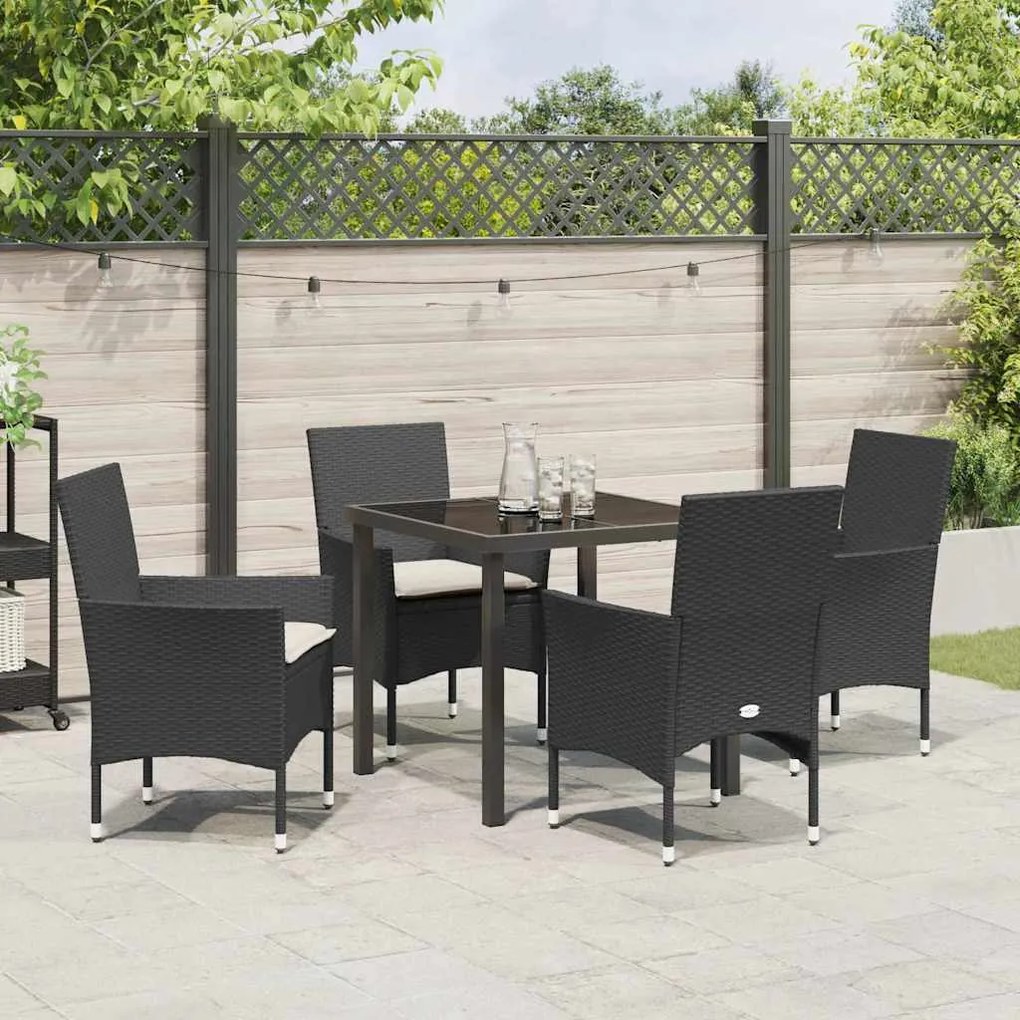 Conjunto de Jantar de Jardim com 5 Peças com Almofadas Preto Rattan Si