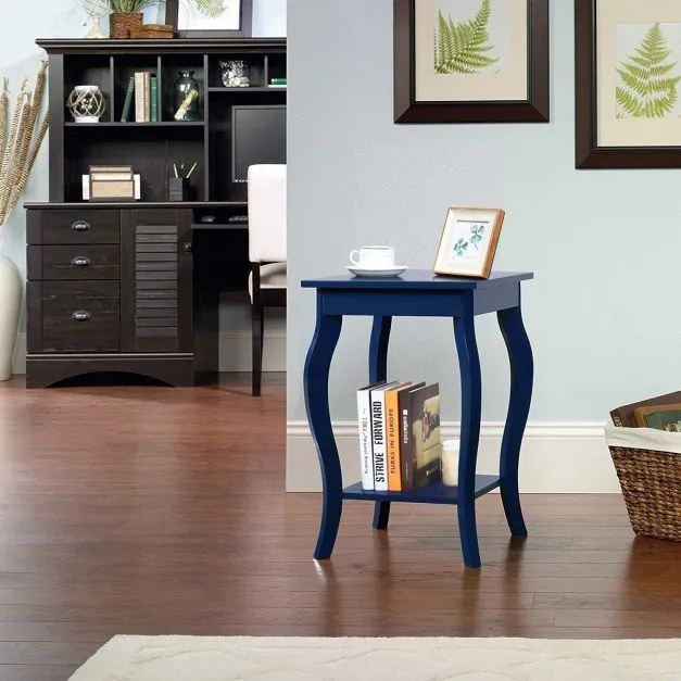Conjunto de 2 mesas-de-cabeceira com 2 níveis e pernas curvas Mesas de cabeceira para quarto, sala de estar e quarto familiar 40 x 40 x 60 cm Azul