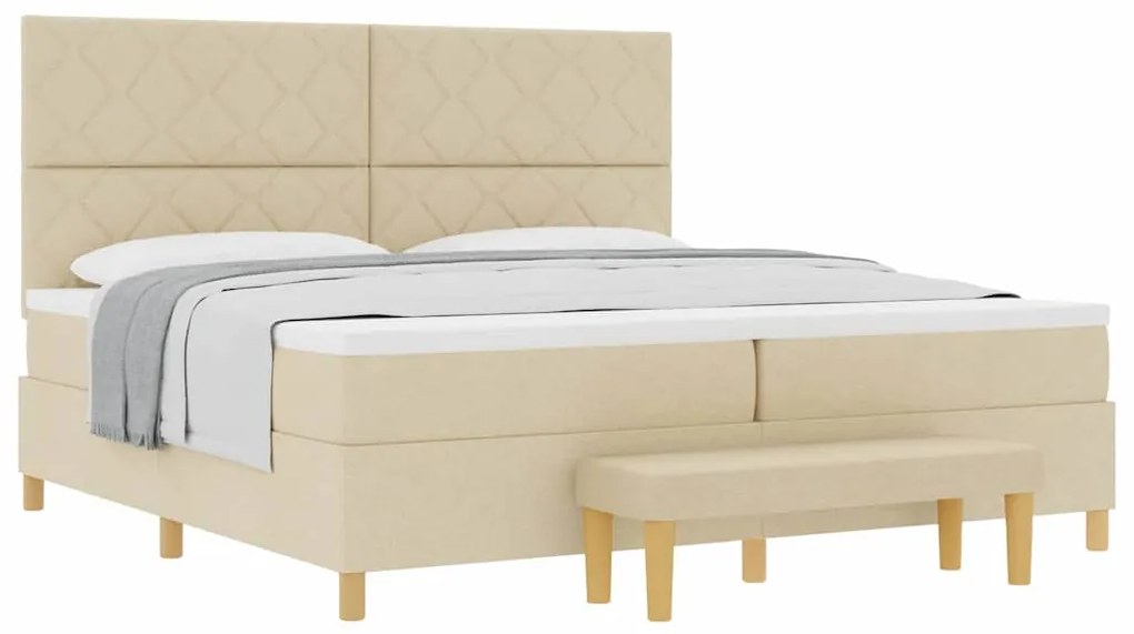 Cama Box Spring com Colchão e Banco Creme 200x200 cm Tecido