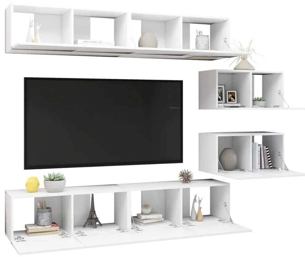 6 pcs conjunto de móveis de TV contraplacado branco