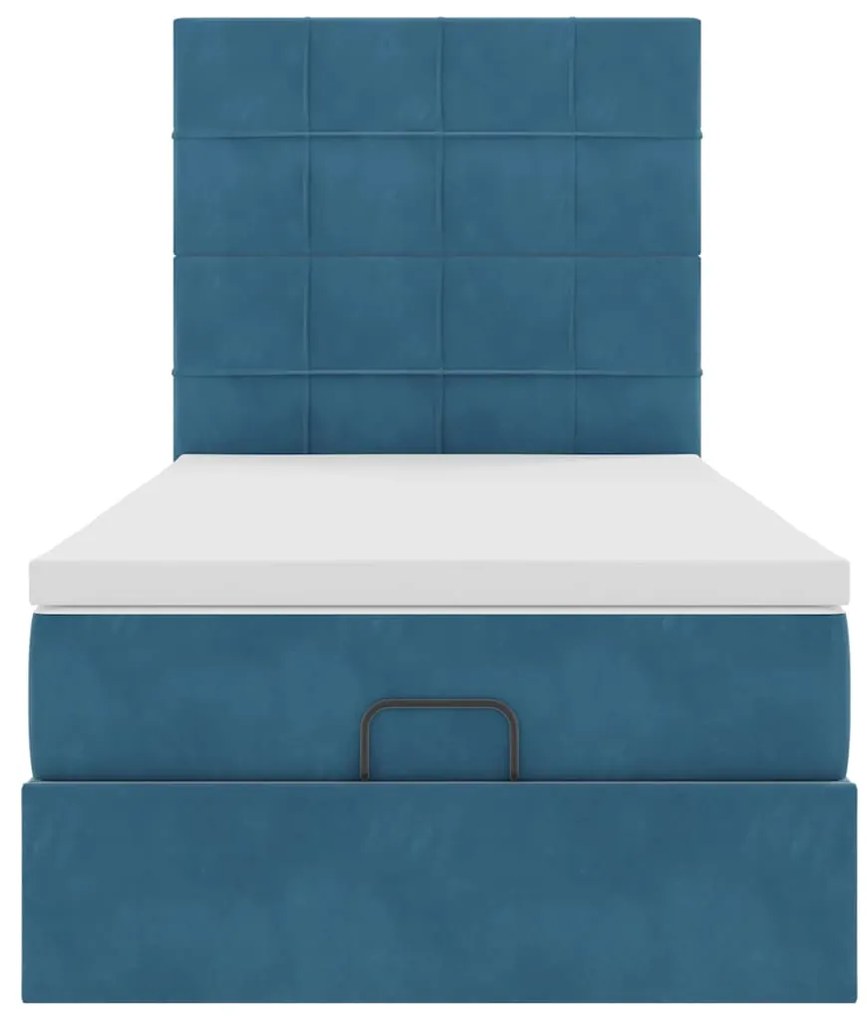 Estrutura de cama otomana com colchões azul escuro veludo