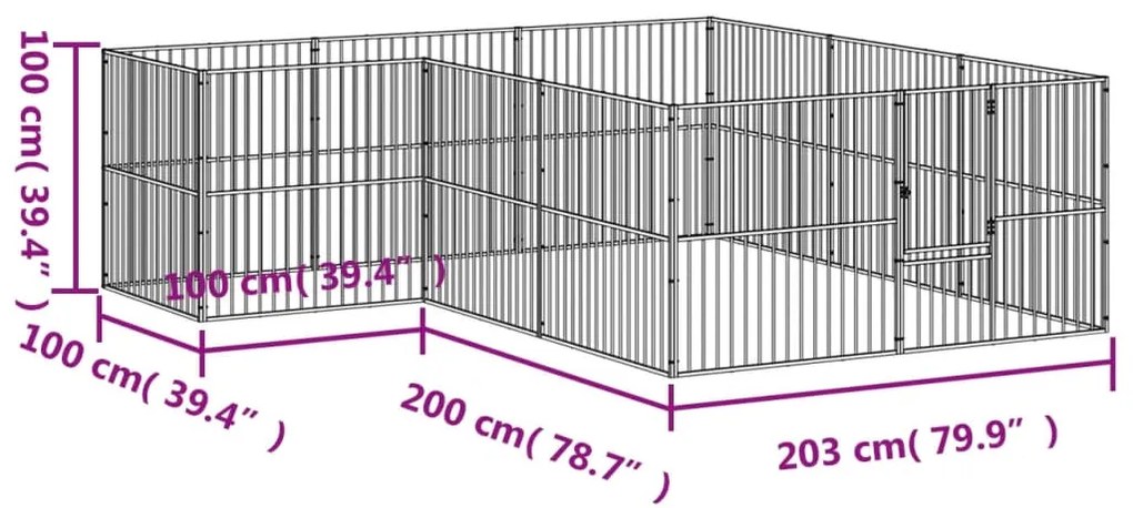 Parque para cães com 12 painéis aço galvanizado preto