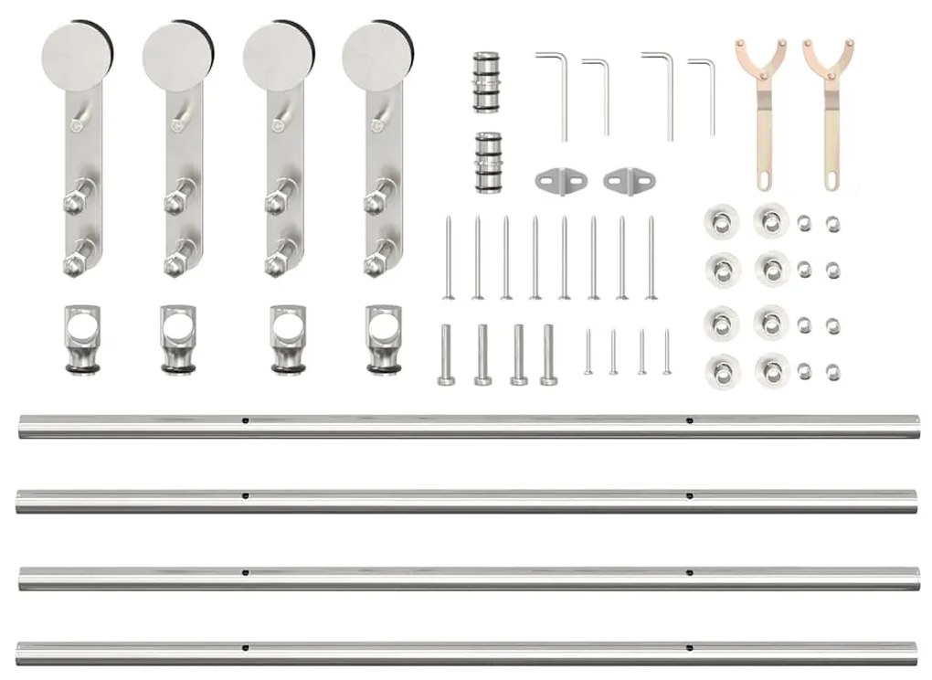 Kit ferragens p/ porta deslizante 200cm aço inoxidável prateado