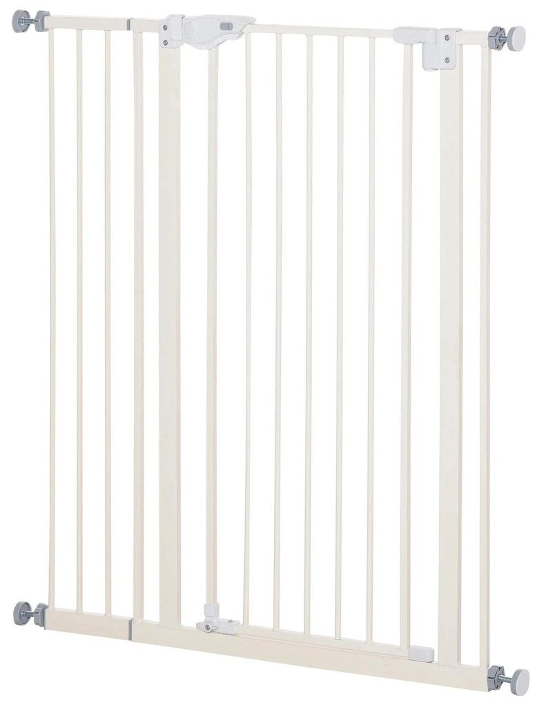 PawHut Barreira de Segurança para Portas e Escadas Barreira para Animais de Estimação com Fechadura Automática Extensível 17,5cm Metal 74-80/91,5-97,5x104,1cm Branco