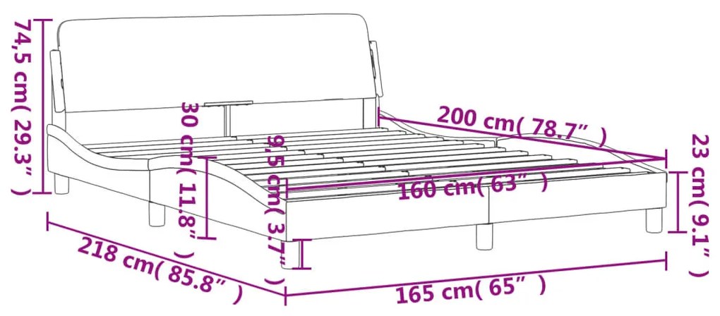 Estrutura de cama 160x200 cm tecido castanho-acinzentado