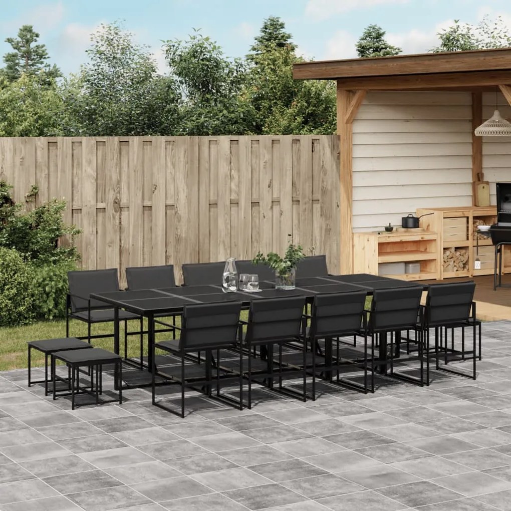 vidaXL 15 pcs conj. de jantar p/ jardim c/ almofadões textilene preto