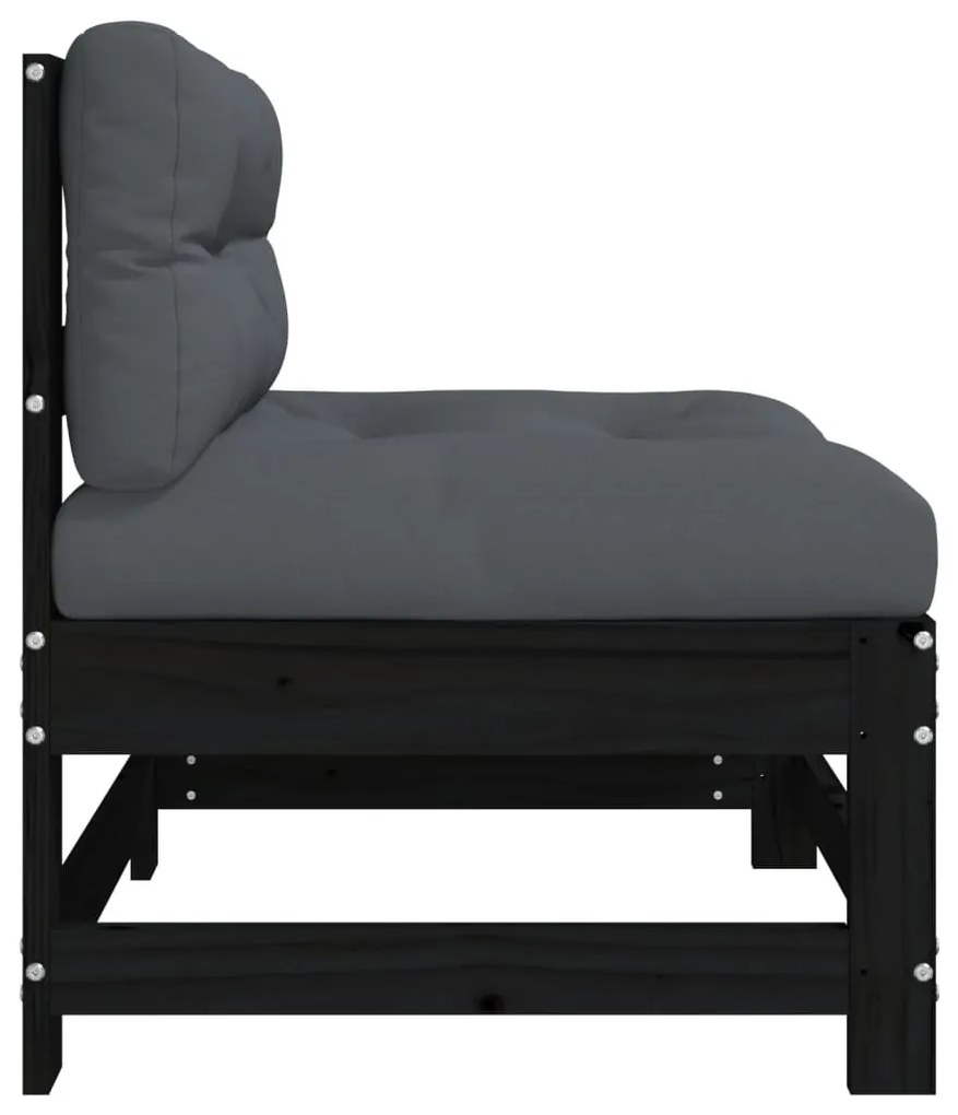Sofás de centro com almofadões 2 pcs pinho maciço preto