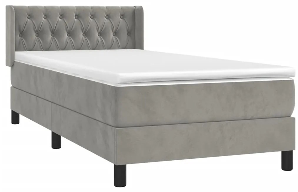 Cama com molas/colchão 100x200 cm veludo cinza-claro