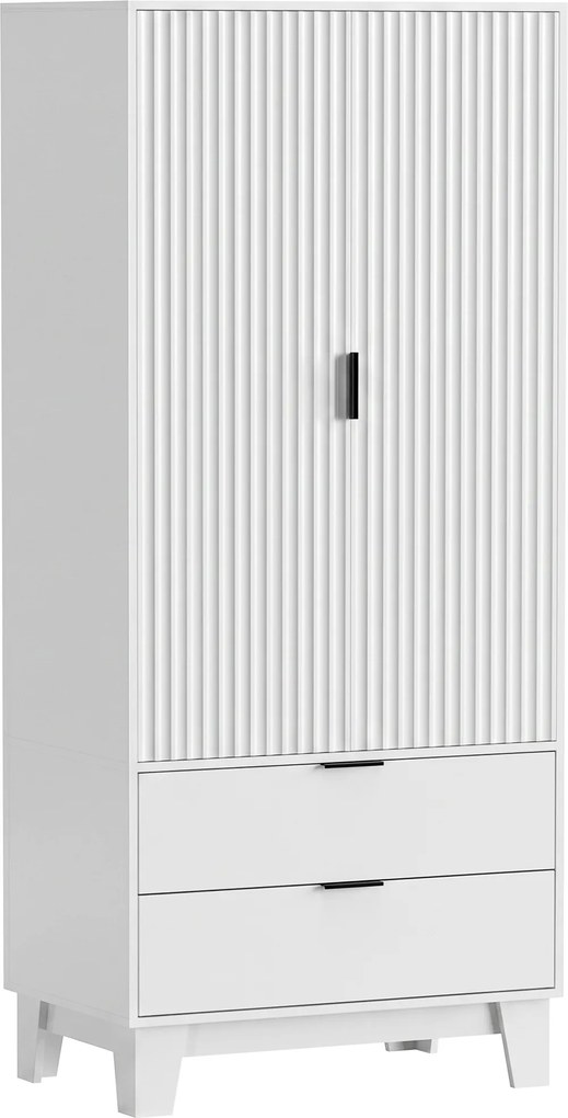 HOMCOM Armário quarto com 2 portas de fecho suave, 2 gavetas e varão, 80x50x180cm, branco | Aosom Portugal