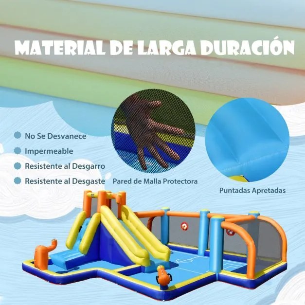 Castelo, Parque aquático insuflável com compressor 680 W infantil com tema futebol Piscina Parede para escalar 465 x 500 x 200 cm Multicolorido