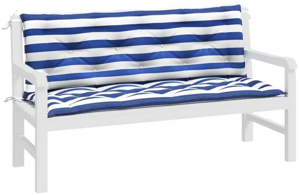 Almofadões p/ banco jardim 2 pcs 150x50x7 cm tecido azul/branco