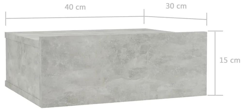Mesa cabeceira suspensa 40x30x15cm contrapl. cinzento cimento
