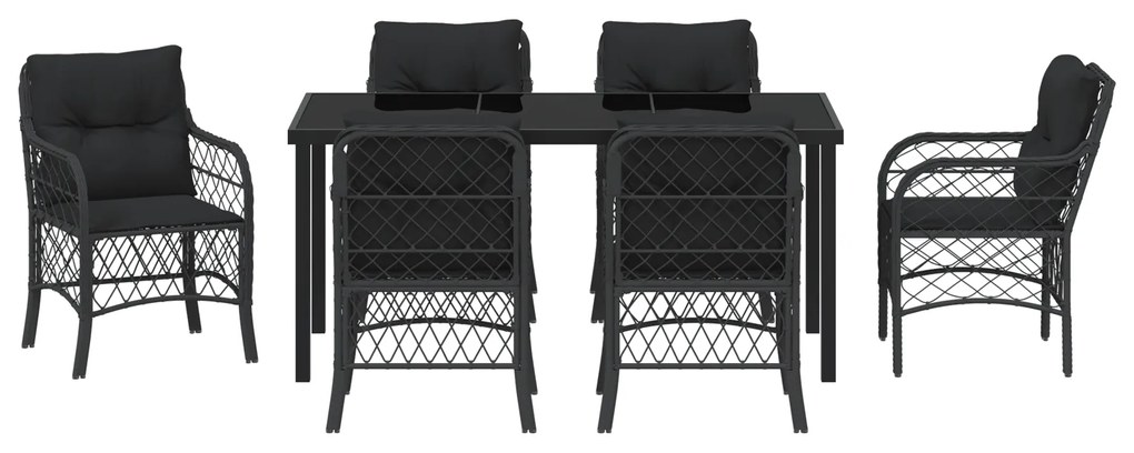 Conjunto de Jantar de Jardim com Almofadas Preto Rattan Poly