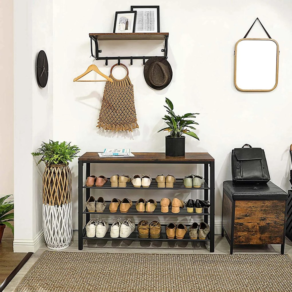 Sapateira com prateleiras 100 x 30 x 72 cm Castanho Vintage-preto
