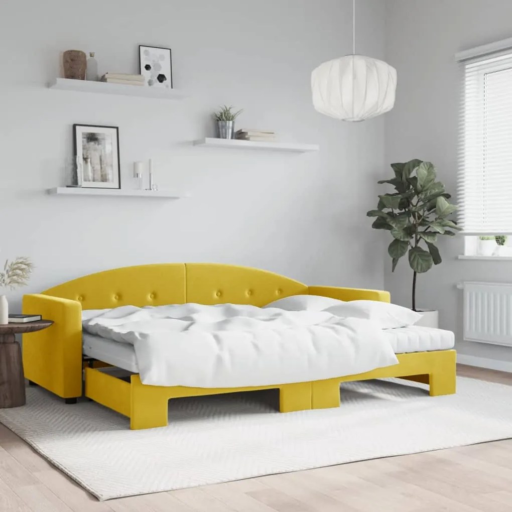 vidaXL Sofá-cama com gavetão e colchões 80x200 cm veludo amarelo