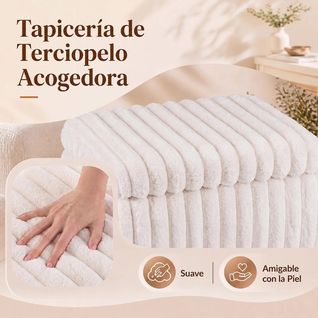 Banco de Toucador com Arrumação, 42 x 33 x 55,5 cm, Tampa Rebatível, Bege