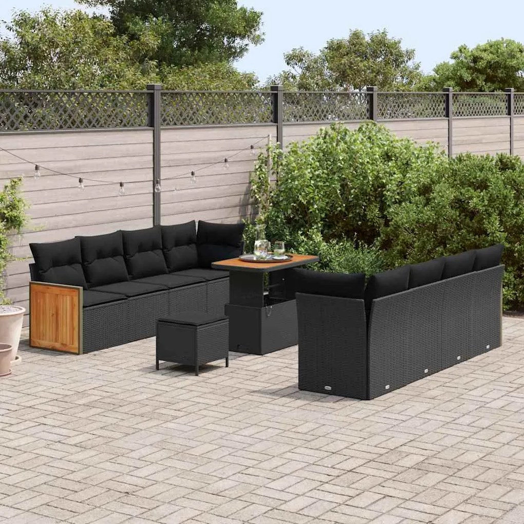 Conjunto de Sofá de Jardim vidaXL de 11 Peças com Almofadas Preto Vime