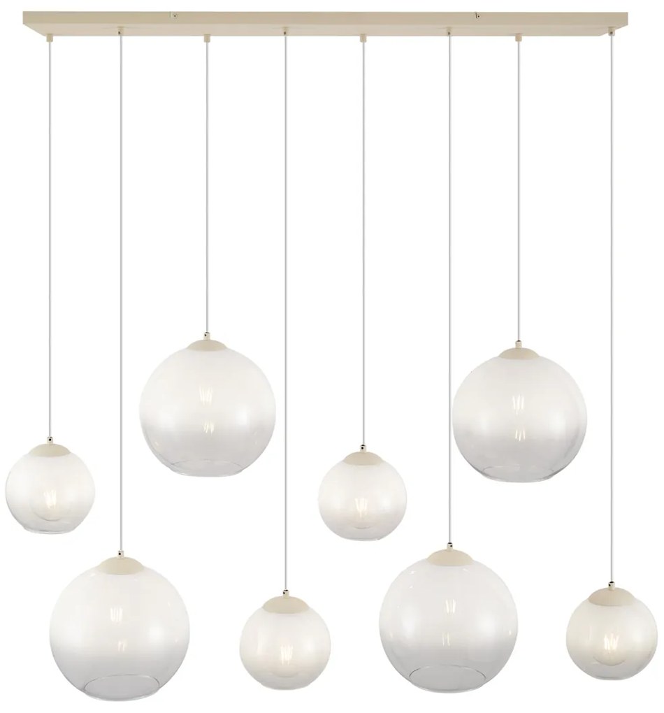 Candeeiro suspenso Art Déco bege com vidro branco 8-luzes - Sandra Art Deco