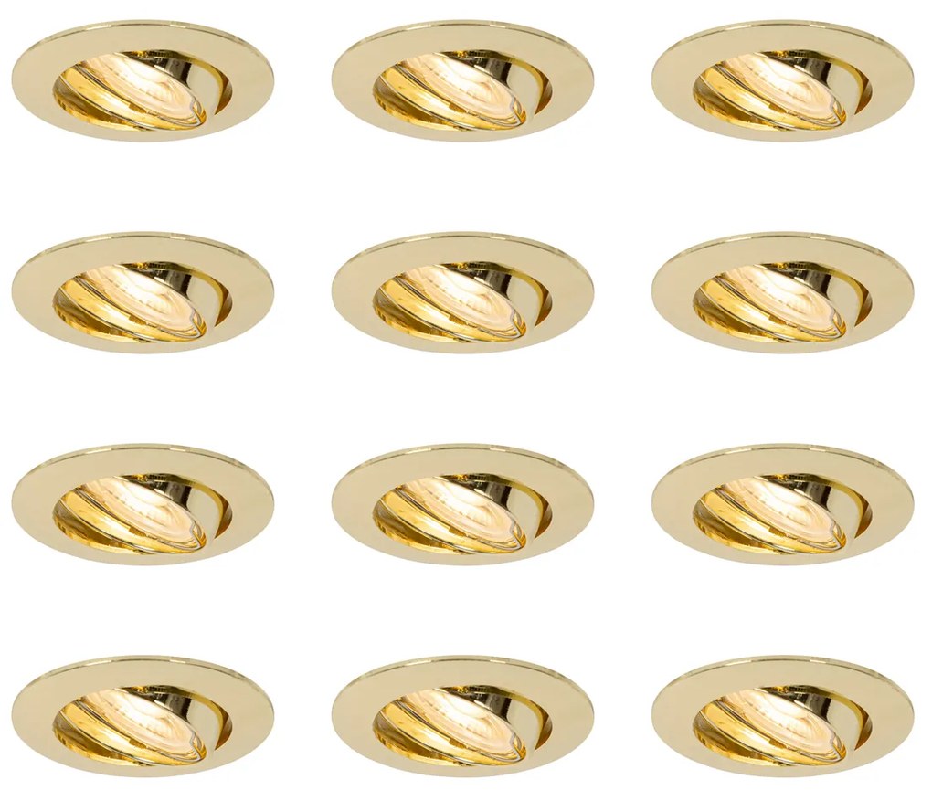 Conjunto de 12 Focos Embutidos Dourados GU10 35mm - Edu
