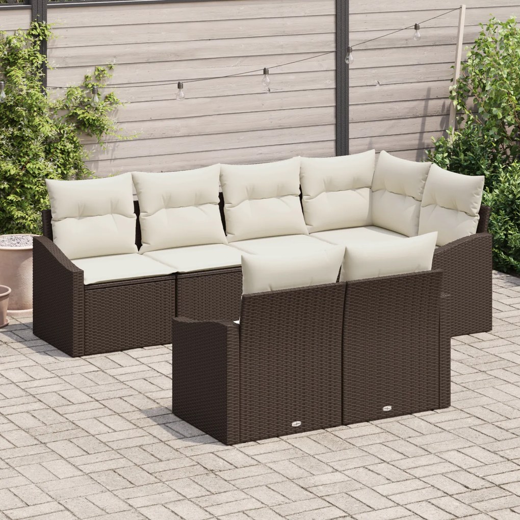 Conjunto de Jantar de Jardim de 7 Peças com Almofadas em Rattan Sintét