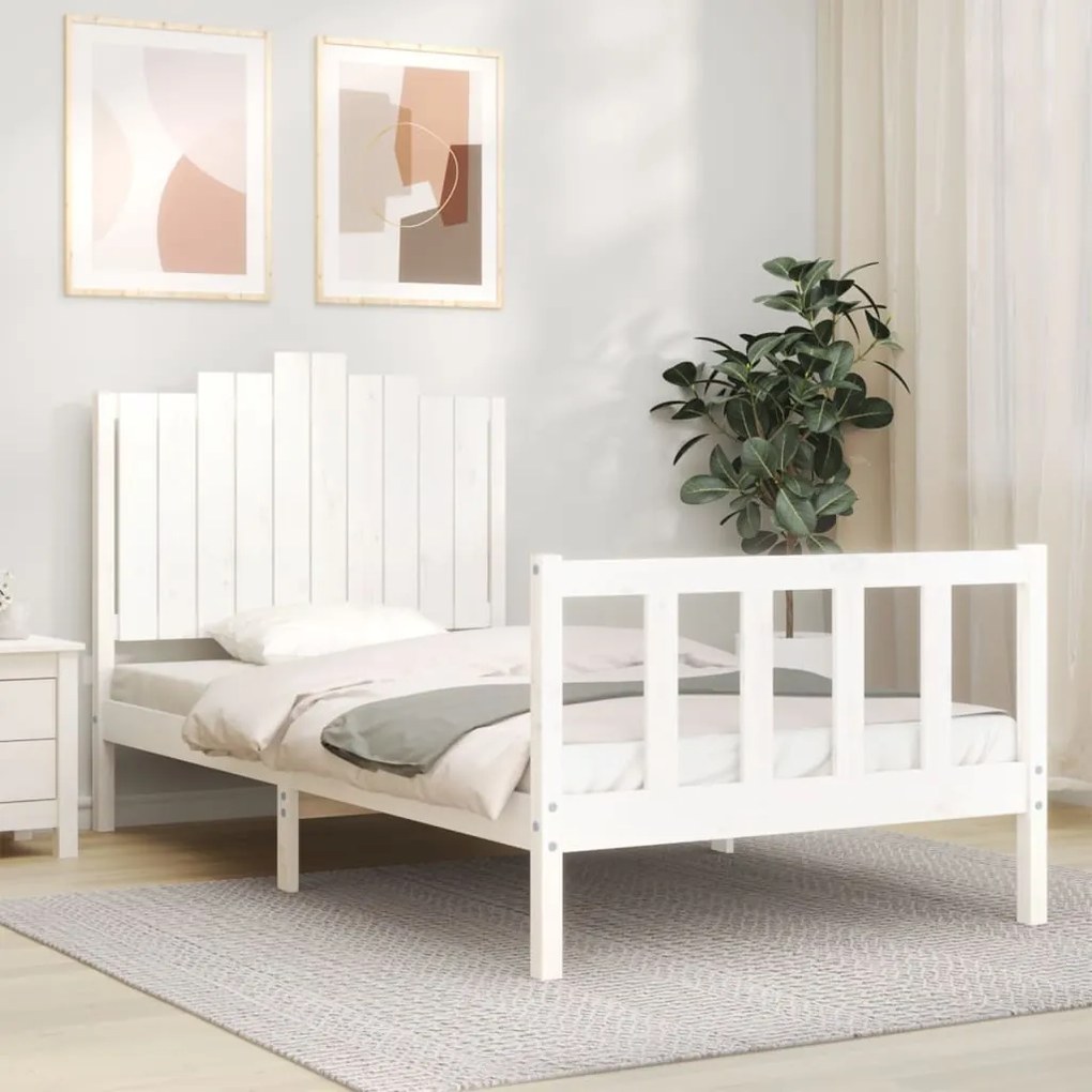 Cama sem colchão 100x200 cm madeira de pinho maciça branco