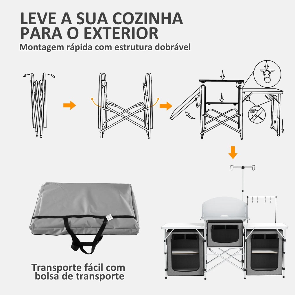 Móvel de Cozinha para Campismo Armário para Campismo Dobrável com 3 Ta