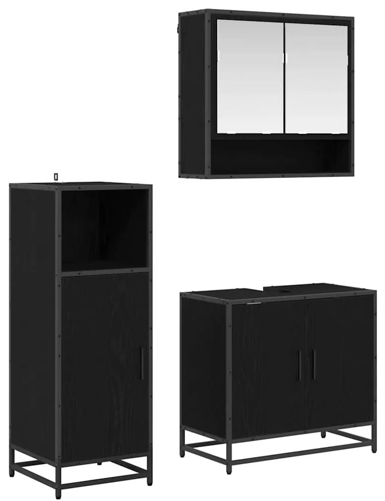 vidaXL Conjunto de Móveis para Banheiro com porta 3 pcs Carvalho Preto