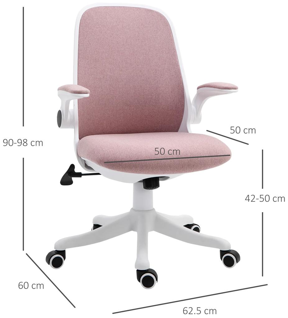 Cadeira de escritório giratória Função de inclinação Altura Ajustável com Carga 120 kg 62,5x60x90-98 cm Rosa