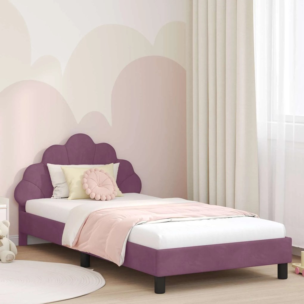 vidaXL Estrutura de Cama Infantil com Cabeceira Roxo 90 x 190 cm