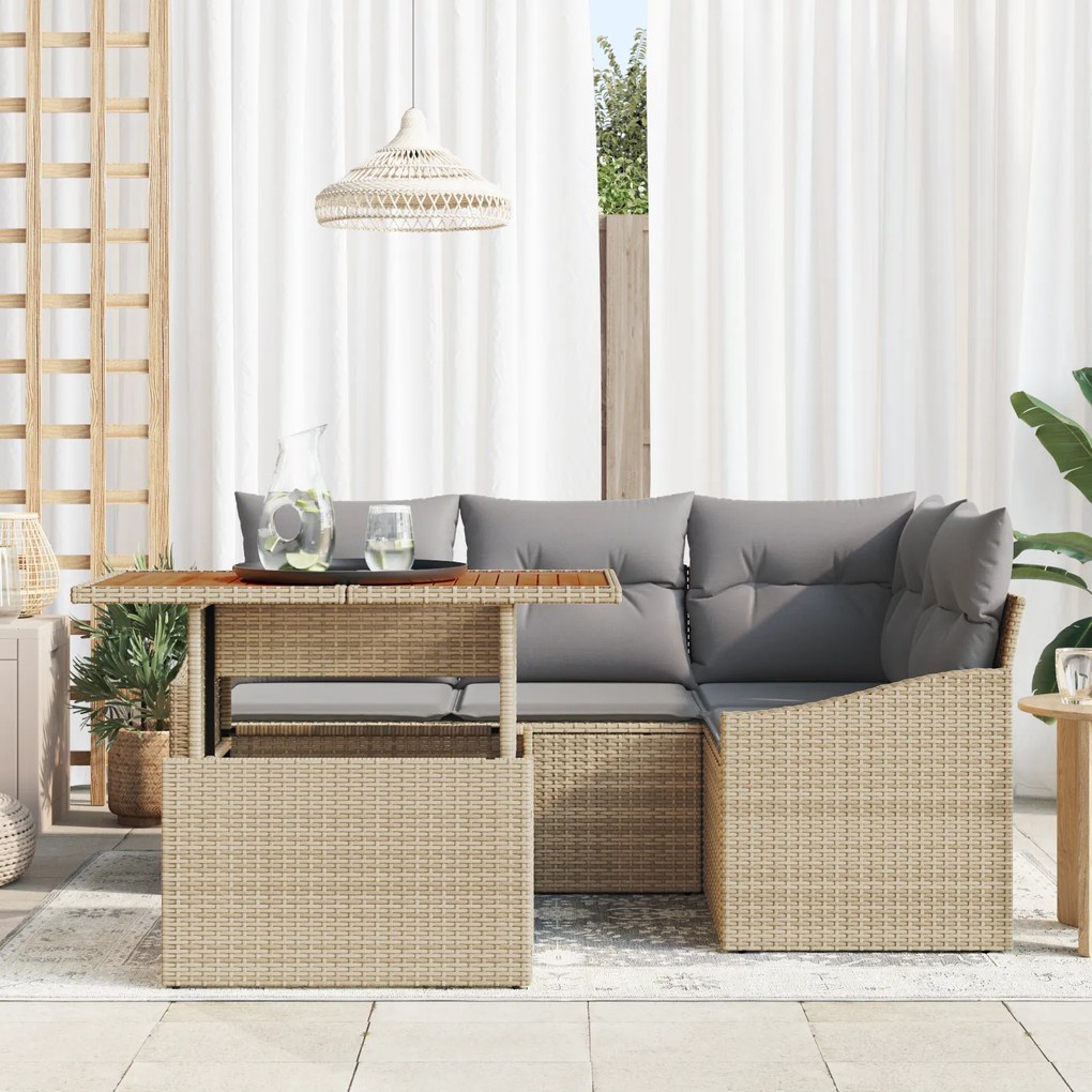 Conjunto de 5 Peças para Jantar no Jardim com Almofadas Bege Rattan Si