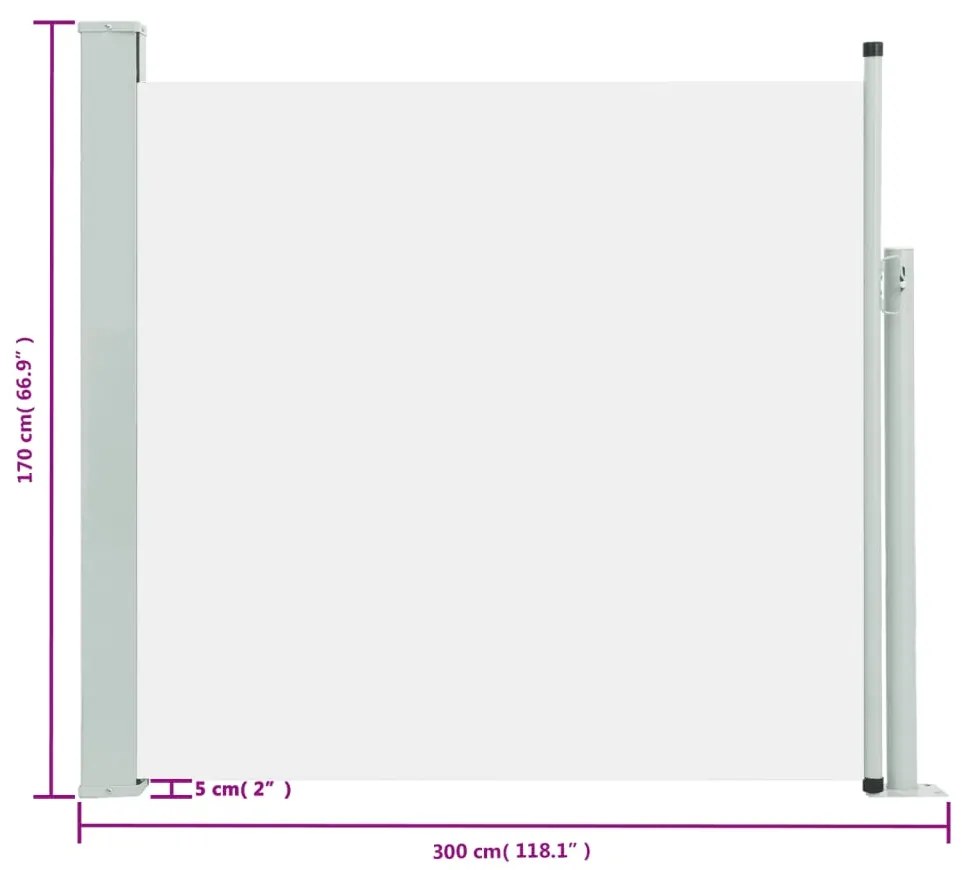 Toldo lateral retrátil para pátio 170x300 cm creme