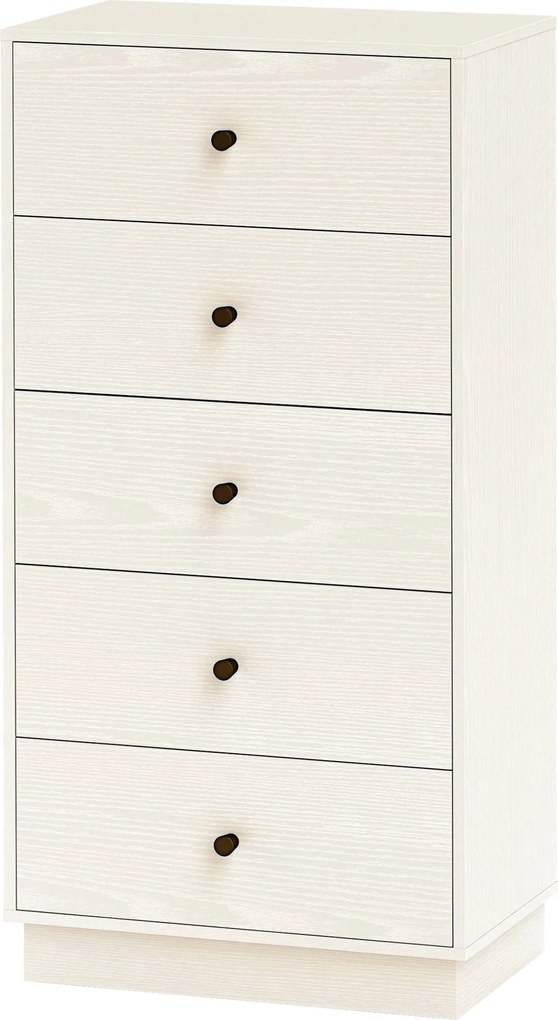 Cómoda com 5 gavetas 47 x 29 x 95 cm, móvel de arrumação alto e estreito, estilo moderno para quarto, sala de estar creme