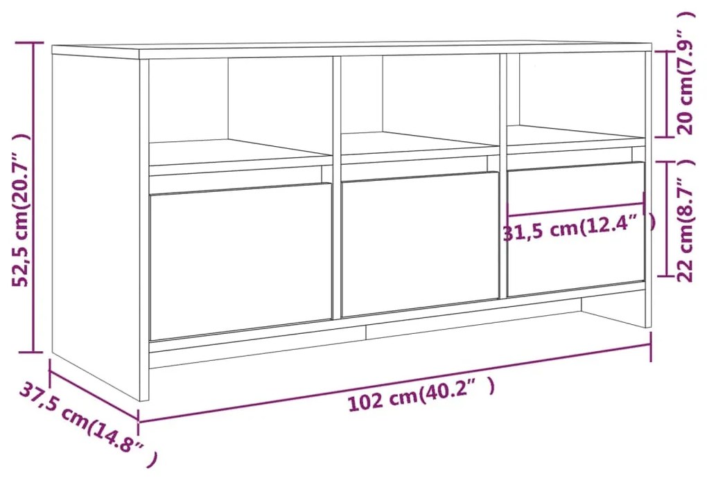 Móvel de TV Endy com 3 Gavetas e Compartimentos de 102 cm - Cinzento C