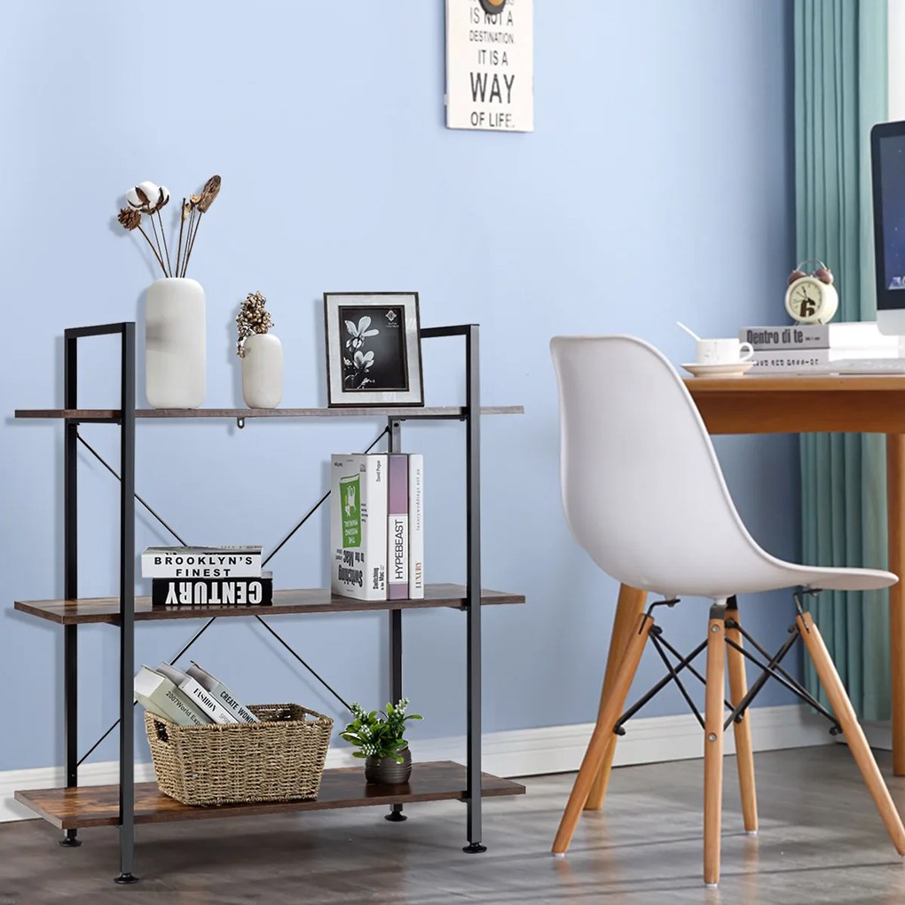 Estante industrial estável de 3 camadas com estrutura de metal para cozinha de escritório 90 x 36 x 99 cm Castanho