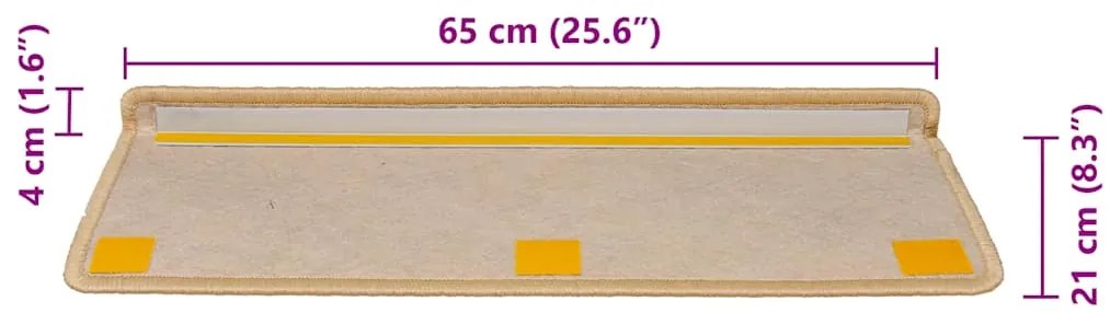 Tapetes escada adesivos aspeto sisal 30pcs 65x21x4cm bege-claro