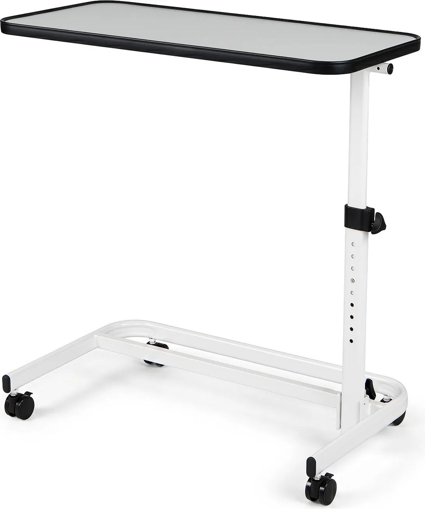 Mesa Auxiliar em Forma de C para Sofá e Cama, 80,5 x 40,5 x 73-94 cm, Altura Ajustável em 9 Níveis, Branco