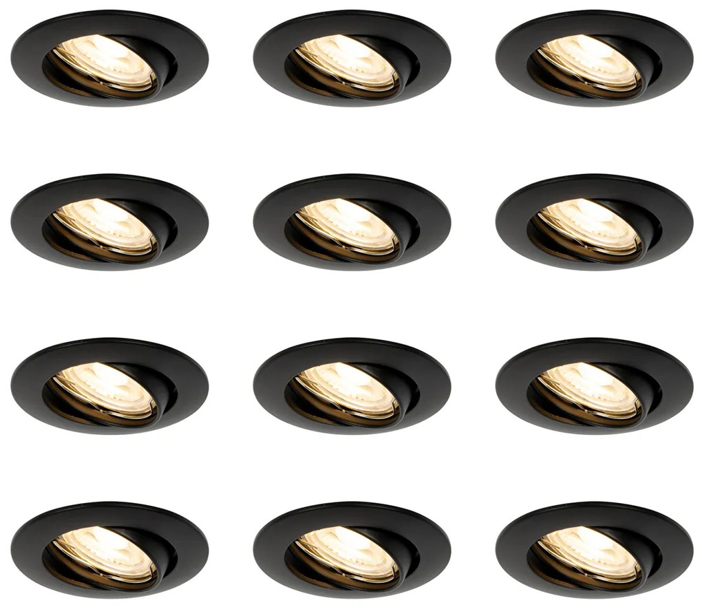 Conjunto de 12 Focos Embutidos Pretos GU10 35mm - Edu Moderno