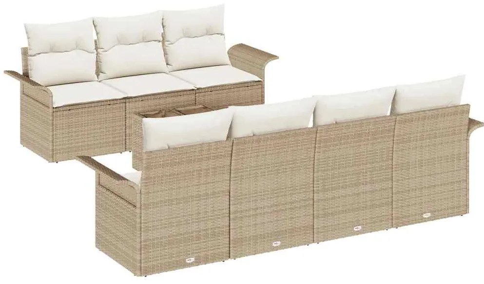 Conjunto de Sofá de Jardim em 8 Peças com Almofadas Beigas em Rattan