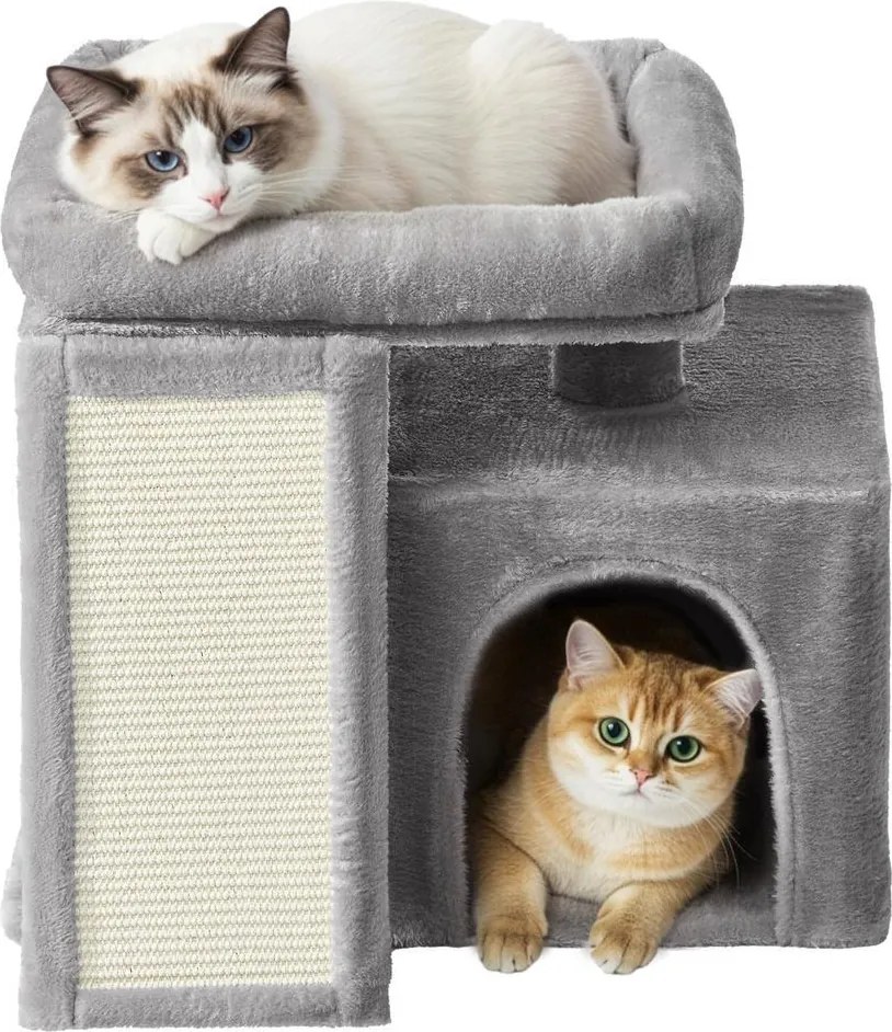 Arranhador para Gatos de arranhar com placa de arranhar 51 x 39,2 x 46,4 cm, casinha para gatos e plataforma cinzento claro