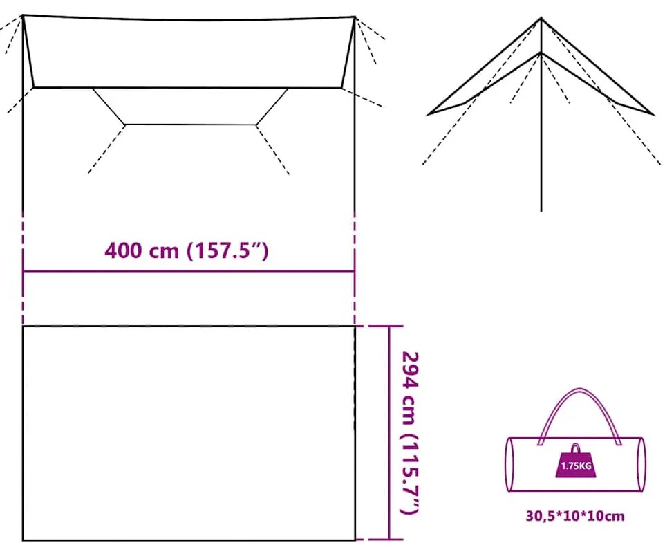 Lona de campismo 400x294 cm impermeável verde