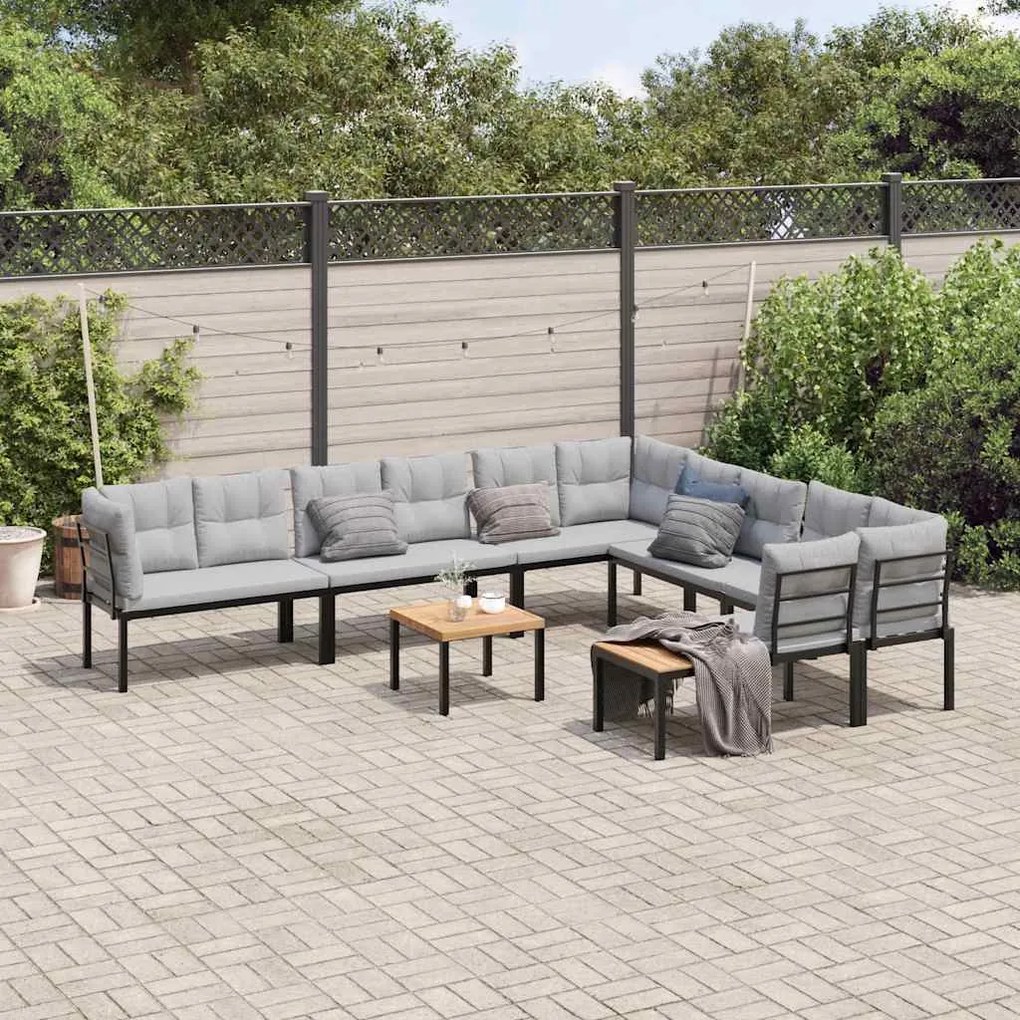 vidaXL 7 pcs sofás de jardim com almofadões aço revestido a pó preto