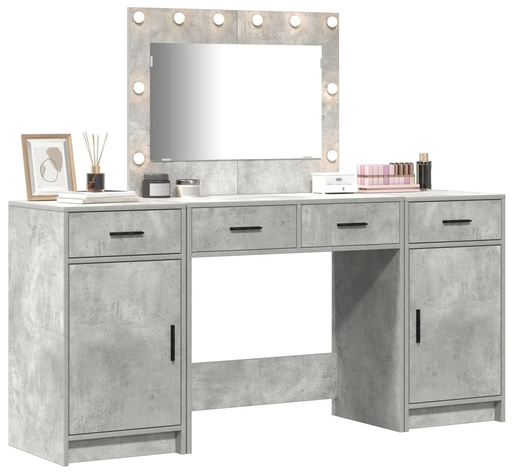 Conjunto de 3 Peças de Mesa de Maquiagem com LEDs em Madeira de Engenh