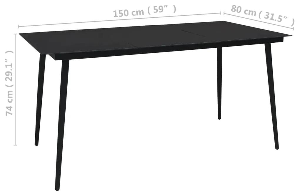 Mesa de jantar para jardim 150x80x74 cm aço e vidro preto