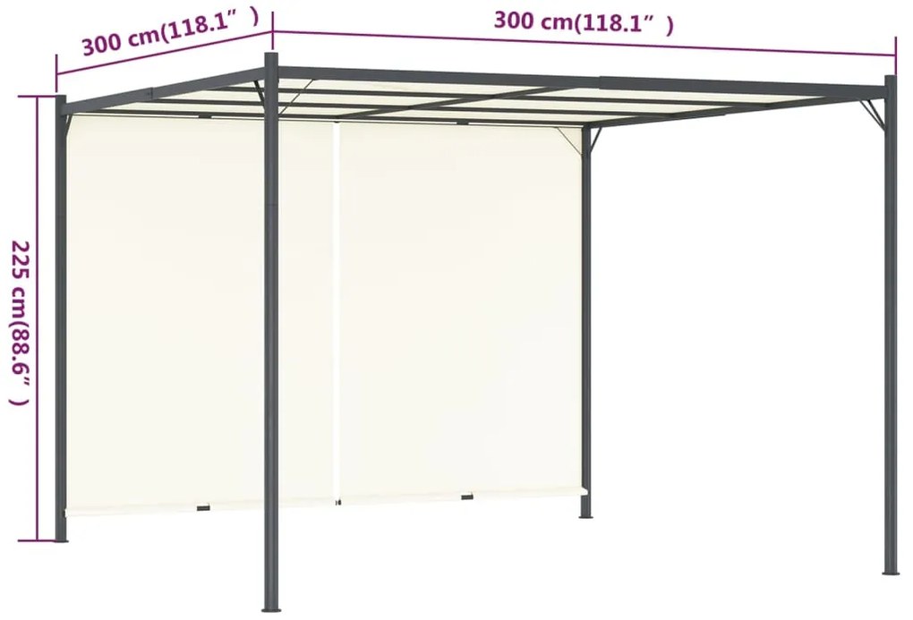 Pérgola com toldo ajustável 3 x 3 m aço branco nata