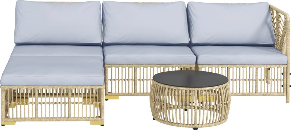 Outsunny Conjunto de jardim, 5 peças, incl. almofadas de assento, rattan sintético, estrutura de aço inoxidável, cinza claro | Aosom Portugal