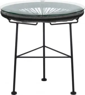 Mesa Auxiliar Para Jardim Redonda Ø45 Cm Em Aço E Rattan Sintético Acapulco Preto - Sklum