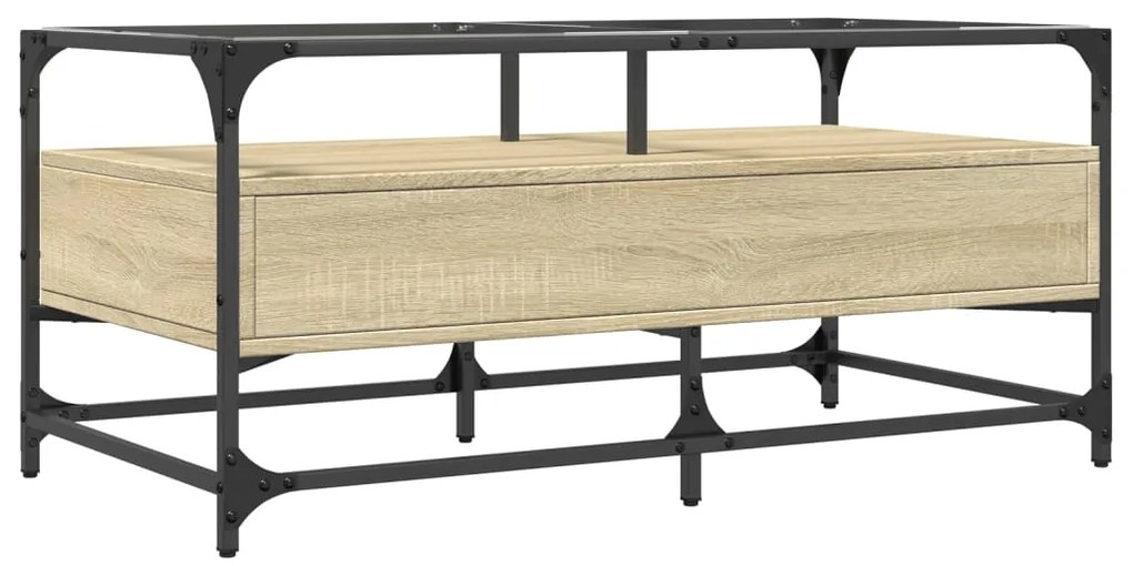 Mesa de centro c/topo de vidro 98,5x50x45cm carvalho sonoma aço