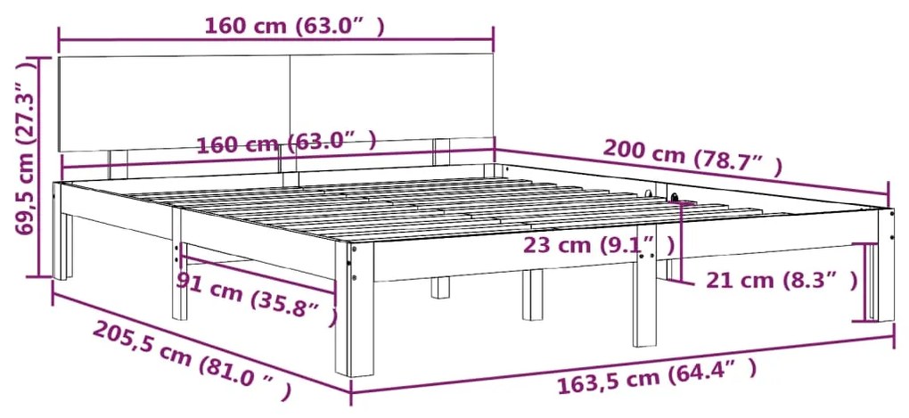 Estrutura de cama 160x200 cm pinho maciço branco