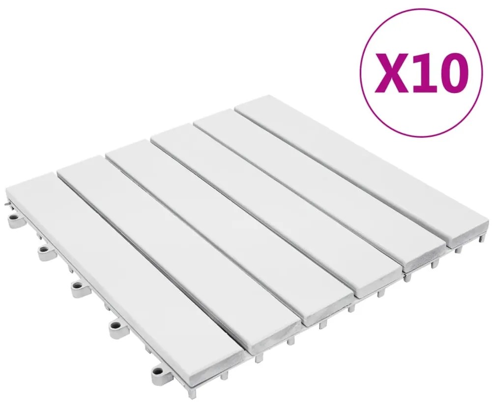 310117 vidaXL Ladrilhos de terraço 10 pcs 30x30 cm acácia maciça branco