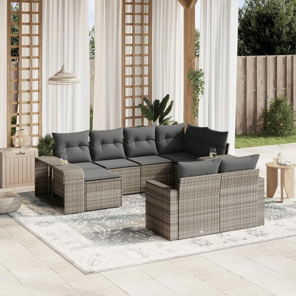 vidaXL 10 pcs conj. sofás jardim com almofadões vime PE cinzento-claro